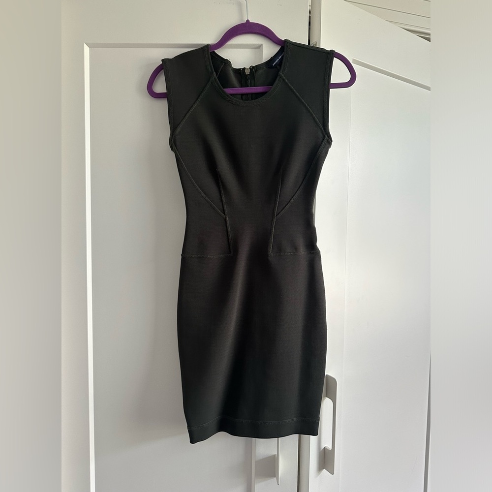 Vintage French Connection Sleeveless Crew Neck Mini Dress Yellow exposed zipper